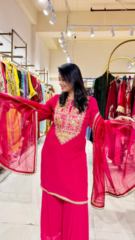Gotta Patti Magenta Plazzo suit