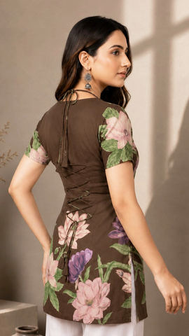 Rust Floral Halter Shirt Set