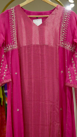 The Poise Mul Chanderi Suit - Pink