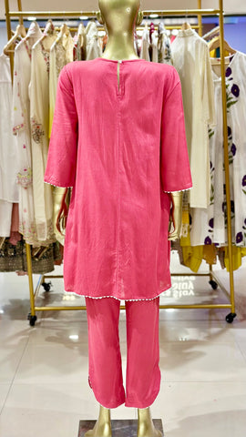 Pink Cotton Threadwork Co ord Set