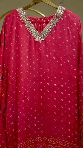 Bandhni Printed Kaftan Set - Red