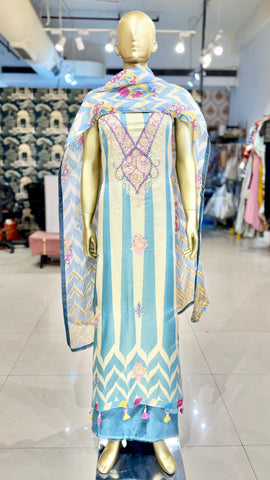 Blue Shimmer Satin Suit Fabric