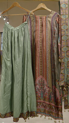 Digital Print A line Suit - Green