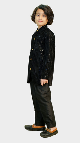 Black Velvet Sequin Achkan set
