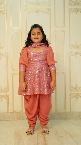 Pink Georgette Dhoti & Peplum Kurta set