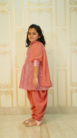 Pink Georgette Dhoti & Peplum Kurta set