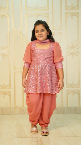 Pink Georgette Dhoti & Peplum Kurta set