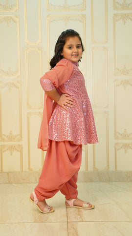 Pink Georgette Dhoti & Peplum Kurta set