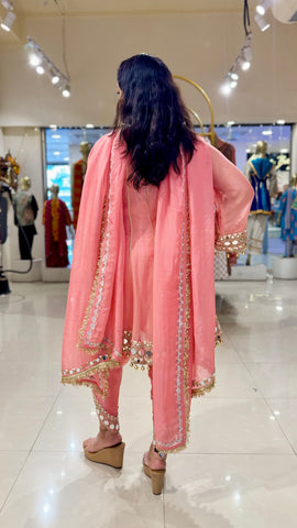 Gota Embroidery Short Anarkali and Tulips - Pink