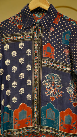 Crepe Printed Shirts - Dark Blue