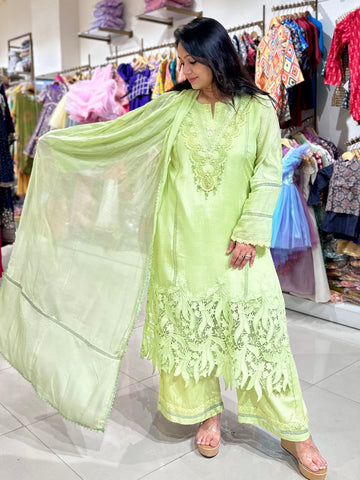 Lace work Straight suit set - Green