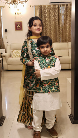 Green jacket Kurta set