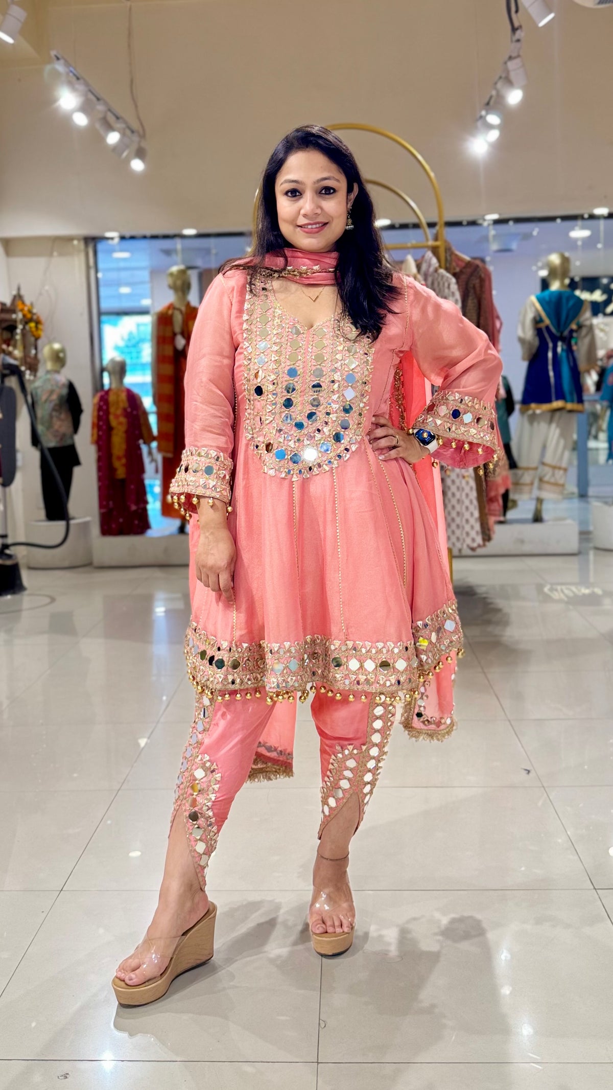 Gota Embroidery Short Anarkali and Tulips - Pink