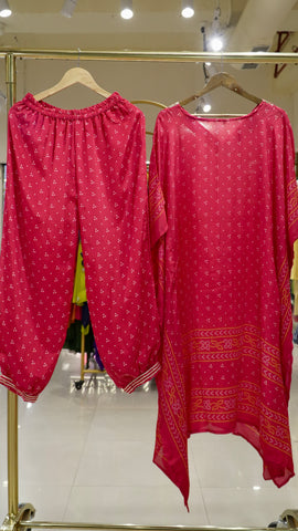 Bandhni Printed Kaftan Set - Red