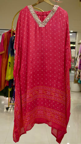 Bandhni Printed Kaftan Set - Red