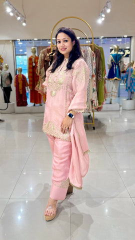 Embroidered Kurta with Farshi Salwar - Pink
