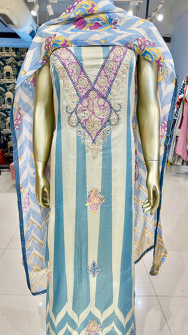 Blue Shimmer Satin Suit Fabric