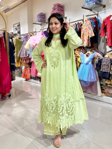 Lace work Straight suit set - Green