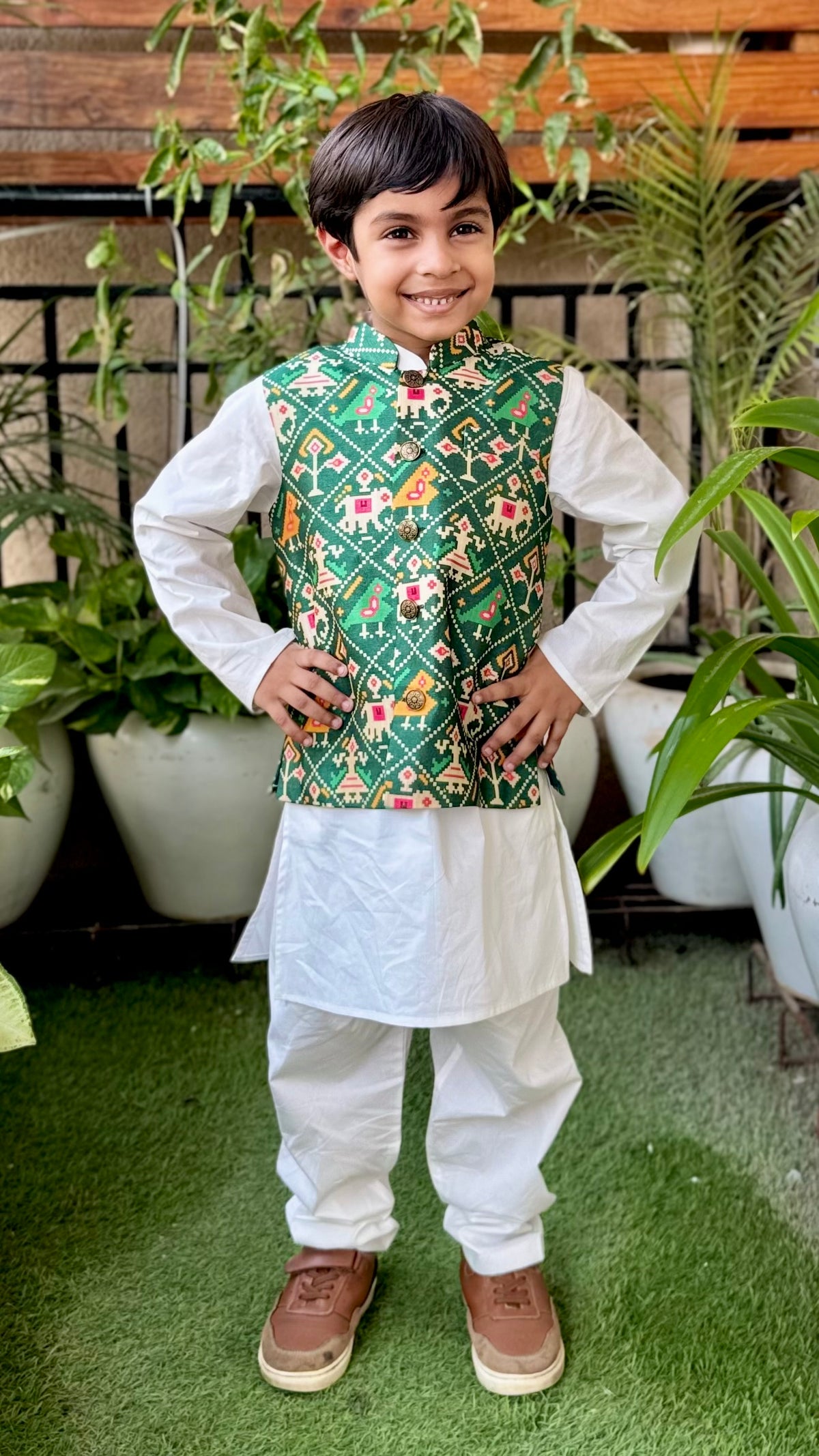 Green jacket Kurta set