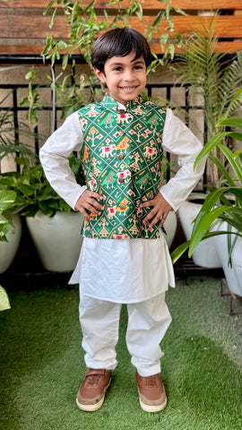 Green jacket Kurta set