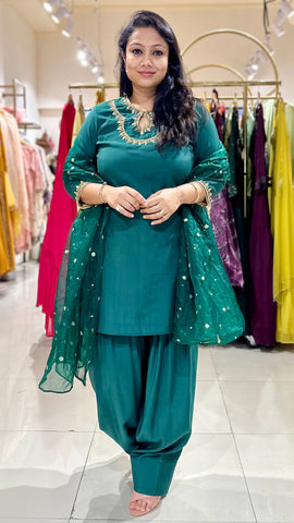 Zardosi Handwork Farsi Salwar Suit in Green