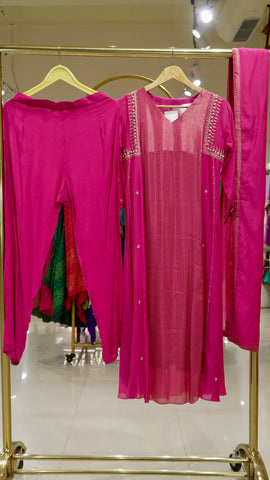 The Poise Mul Chanderi Suit - Pink