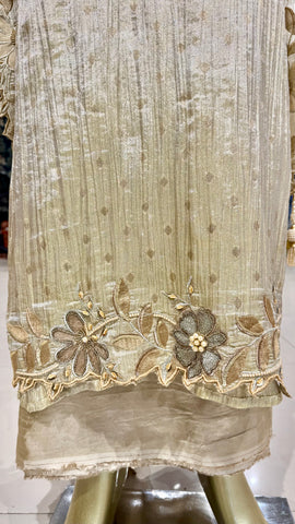 Ivory Shimmer Tissue Embroidered Suit Fabric