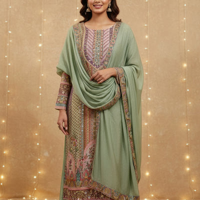 Digital Print A line Suit - Green