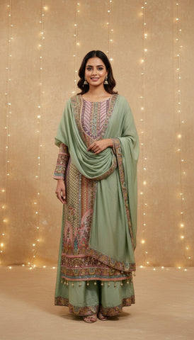 Digital Print A line Suit - Green