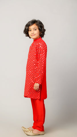 Red Mirror Embroidery Georgette Kurta Set