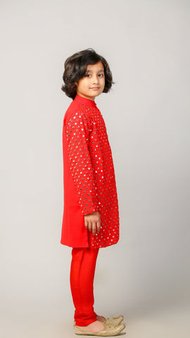 Red Mirror Embroidery Georgette Kurta Set