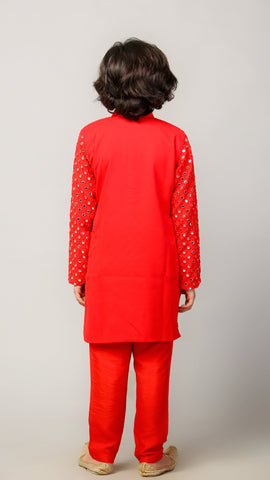 Red Mirror Embroidery Georgette Kurta Set