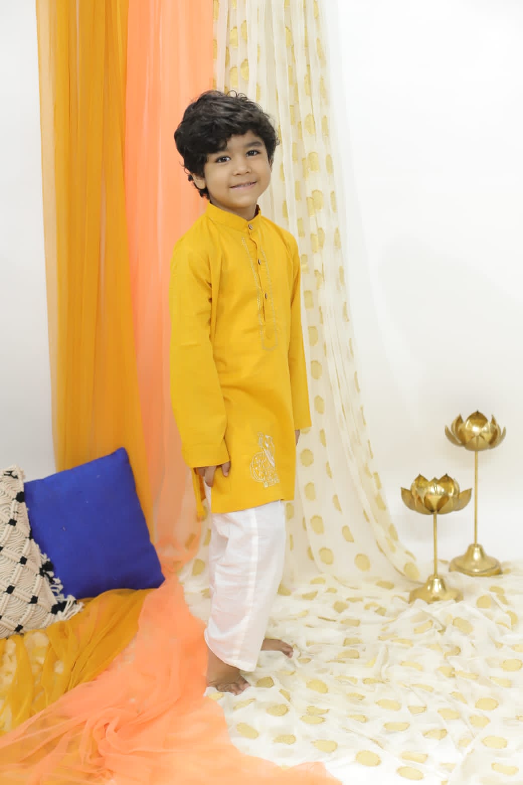 Boys Ethnic Wear, Yellow Embroidery Kurta set
