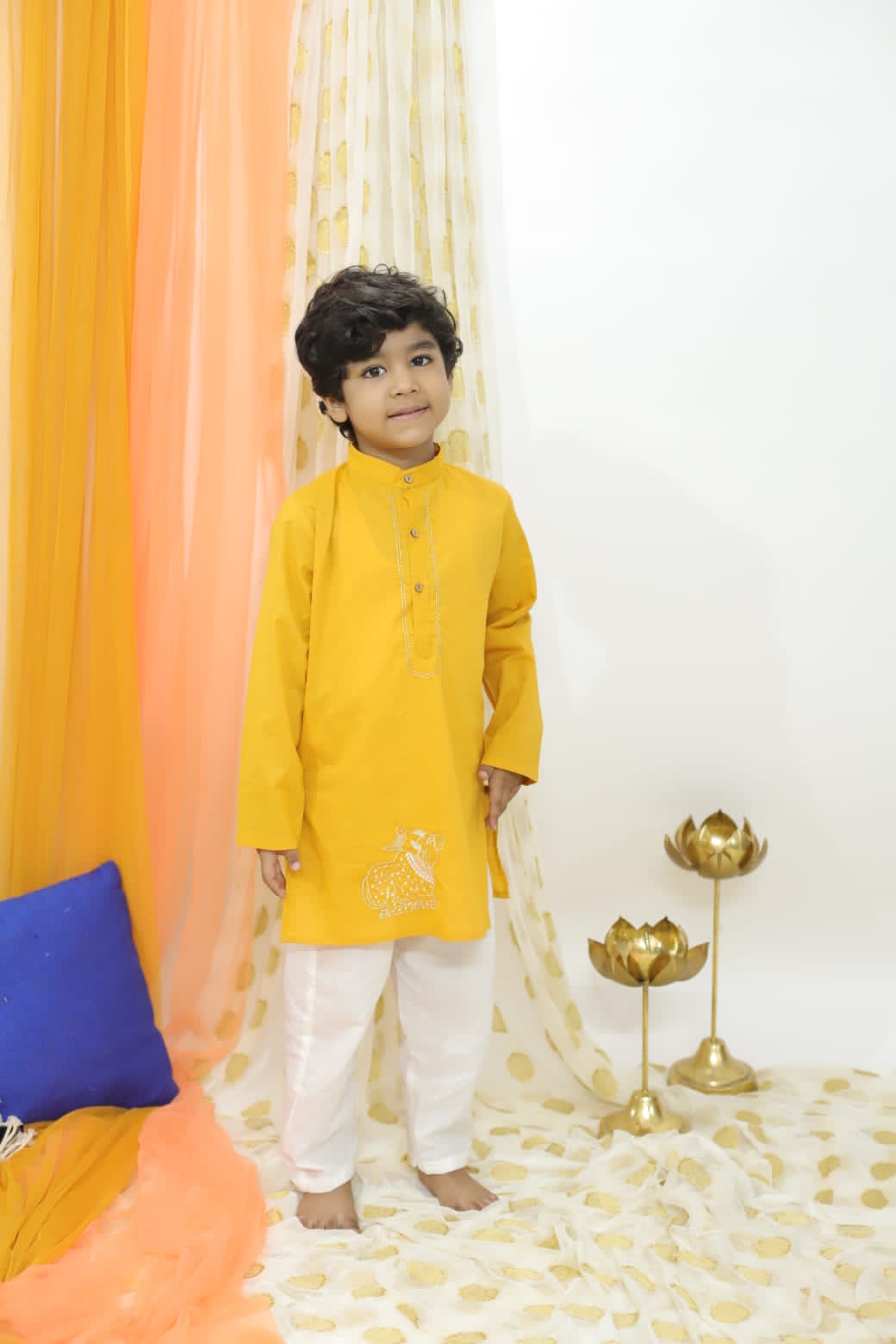 Boys Ethnic Wear, Yellow Embroidery Kurta set