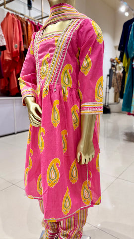 Cotton Pink Sharara Suit Set
