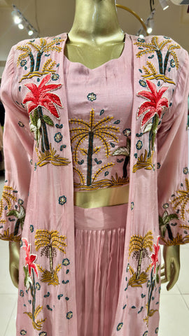 Pink Embroidered Jacket with Skirt Set