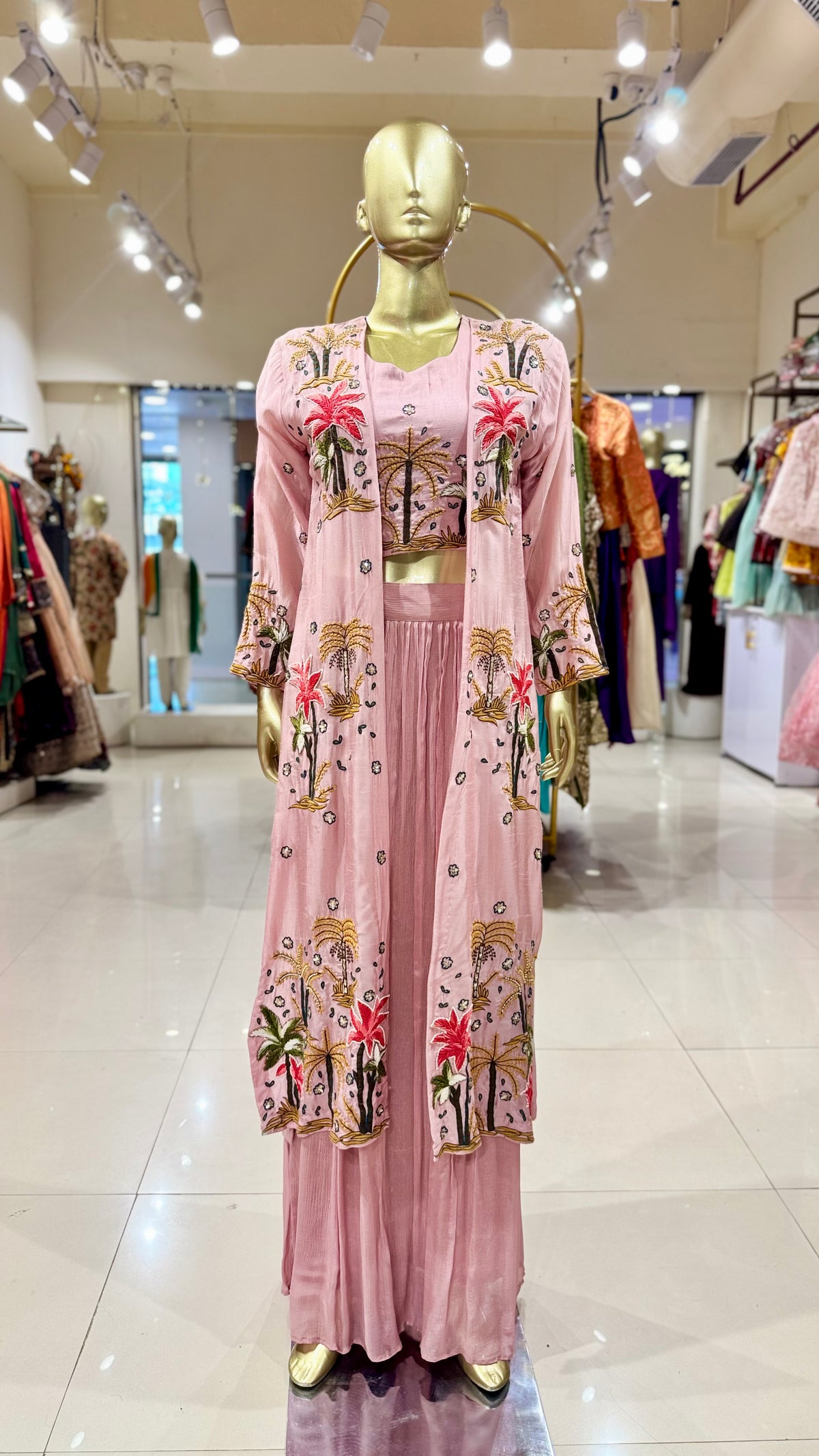 Pink Embroidered Jacket with Skirt Set