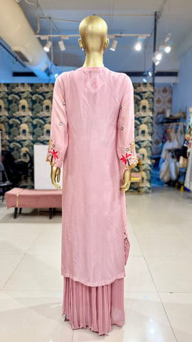 Pink Embroidered Jacket with Skirt Set