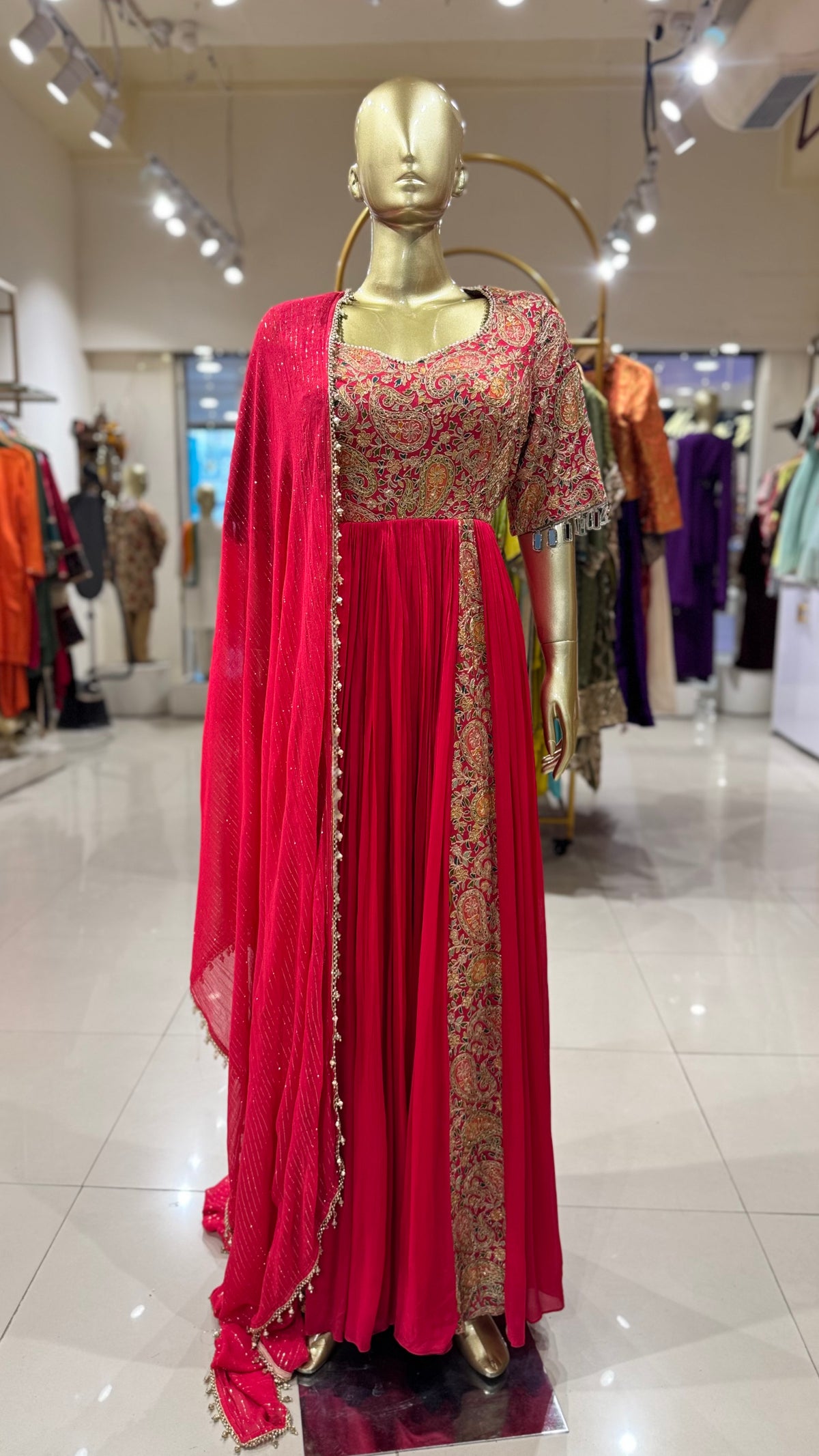 Pink Zari Embroidered Anarkali