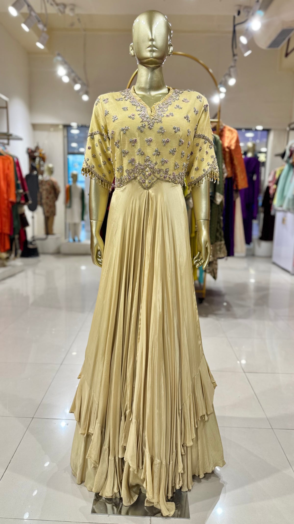 Light Yellow Hand Embroidered Gown