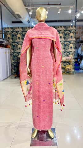 Linen Jamdani Suit Fabrics - Red