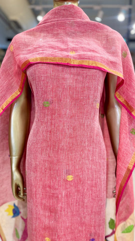 Linen Jamdani Suit Fabrics - Red