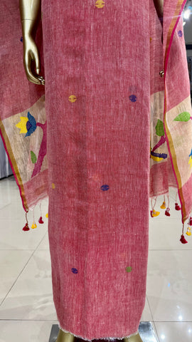 Linen Jamdani Suit Fabrics - Red