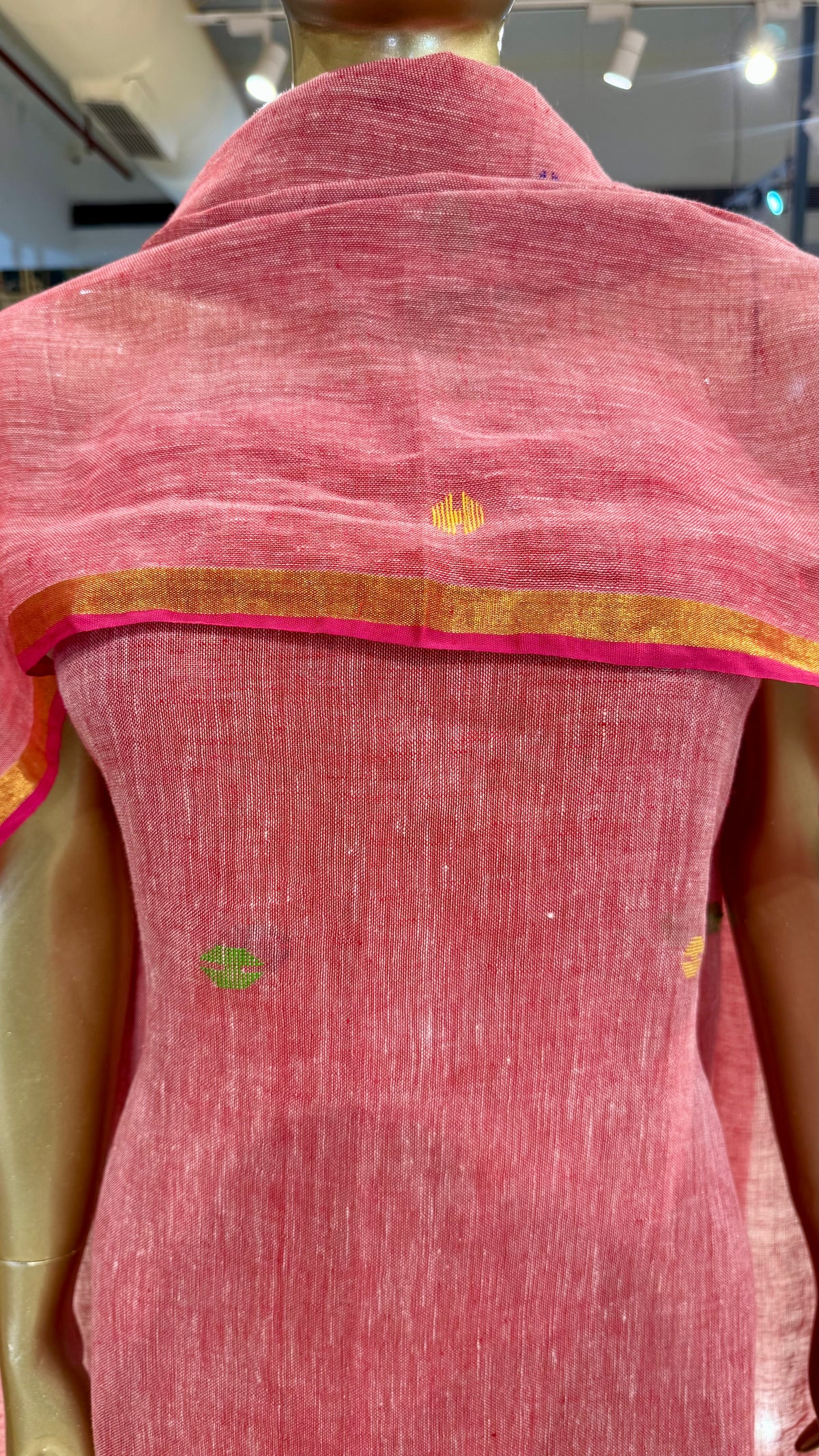 Linen Jamdani Suit Fabrics - Red
