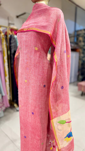 Linen Jamdani Suit Fabrics - Red