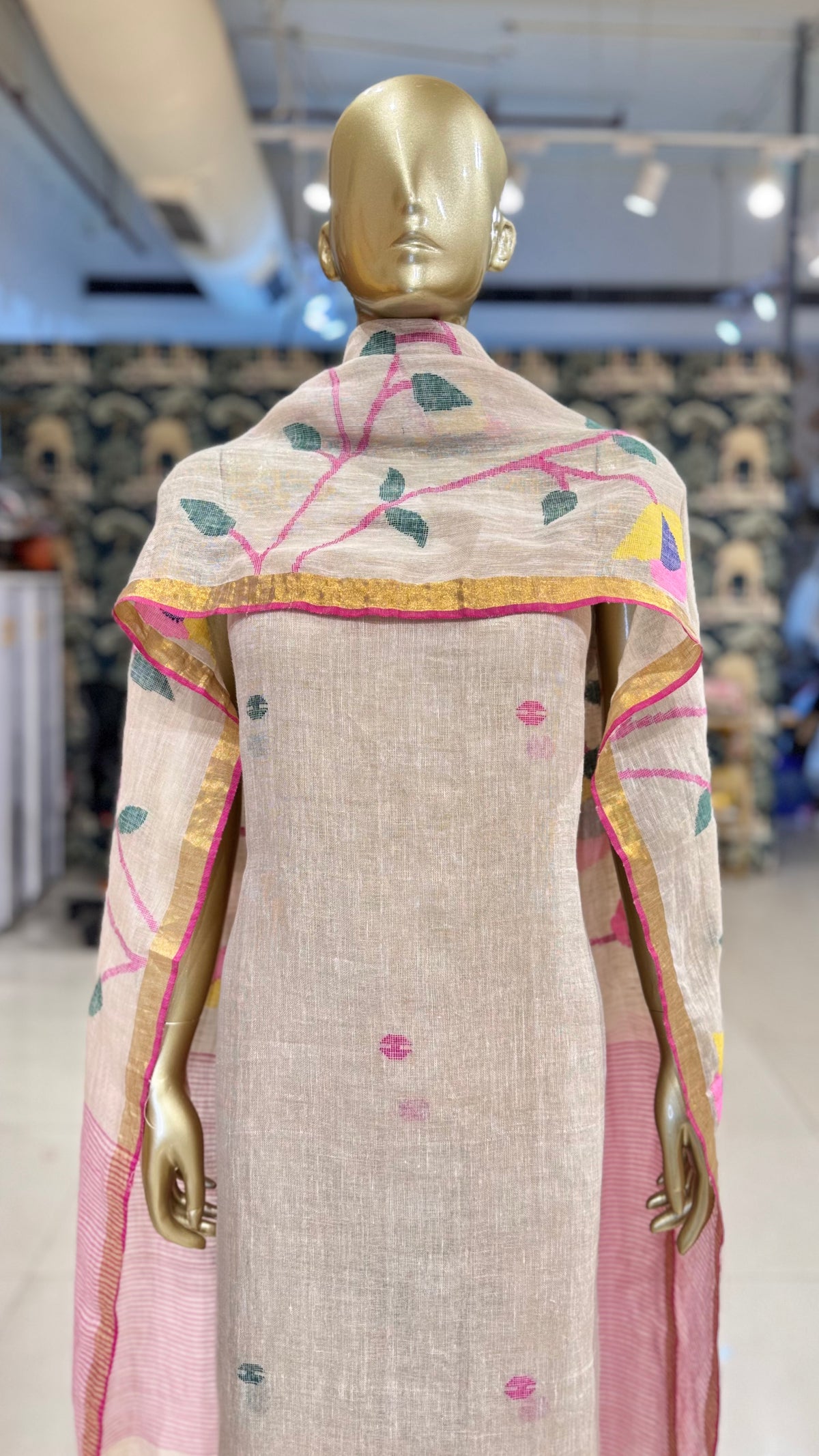 Linen Jamdani Suit Fabrics - Cream