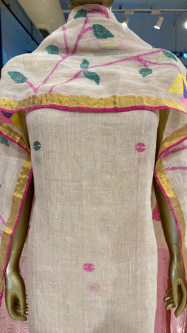 Linen Jamdani Suit Fabrics - Cream