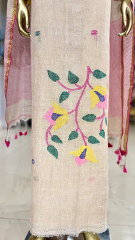 Linen Jamdani Suit Fabrics - Cream