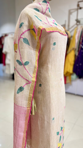 Linen Jamdani Suit Fabrics - Cream