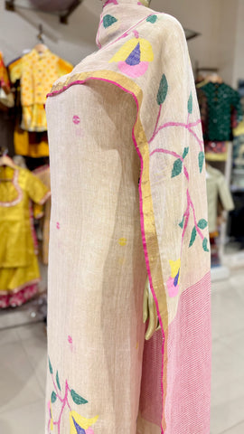 Linen Jamdani Suit Fabrics - Cream